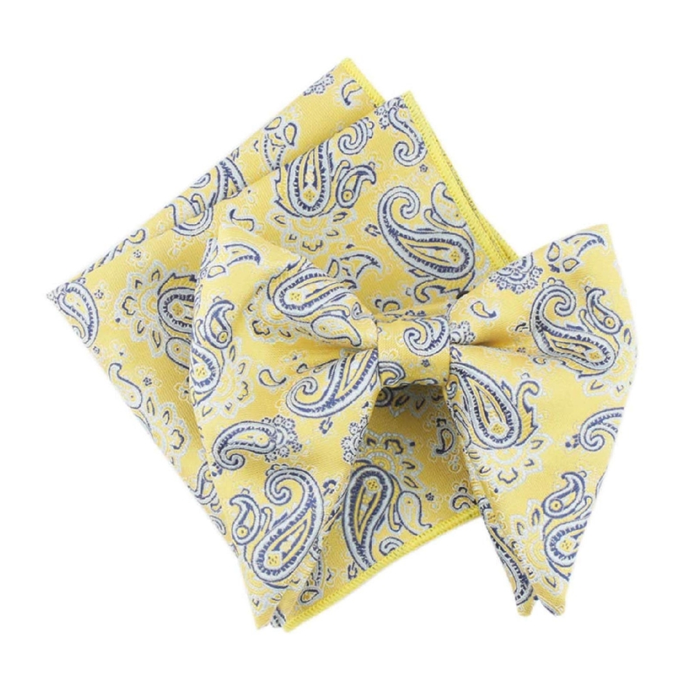 Mens Over Sized Bow Tie Pocket Square Set Paisley